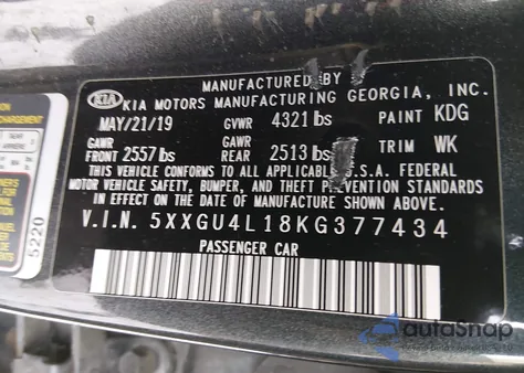 2019 Kia Optima Ex z USA, uszkodzony, nr VIN 5XXGU4L18KG377434